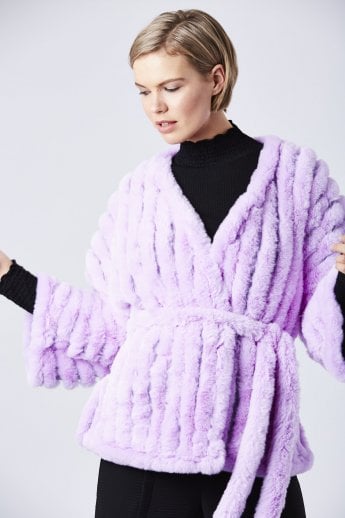 JAYLEY Purple Faux Fur Kimono Jacket