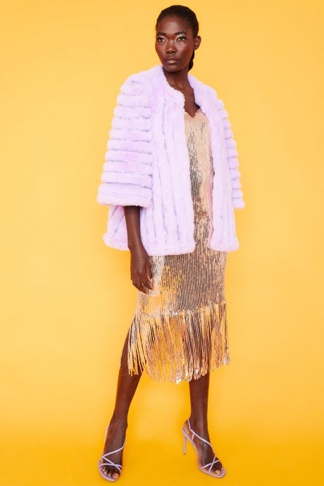 JAYLEY Purple Faux Fur Striped Coat