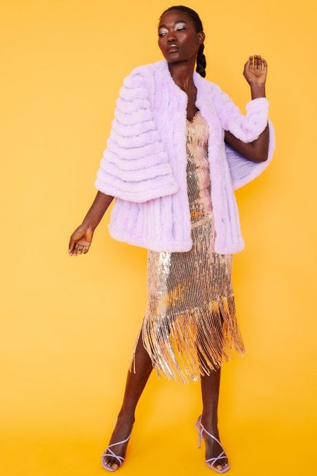 JAYLEY Purple Faux Fur Striped Coat