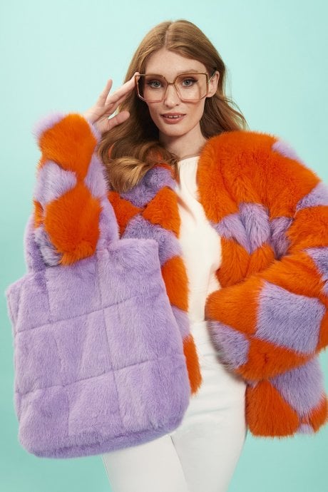 JAYLEY Purple Faux Fur Tote Bag