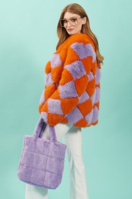 JAYLEY Purple Faux Fur Tote Bag