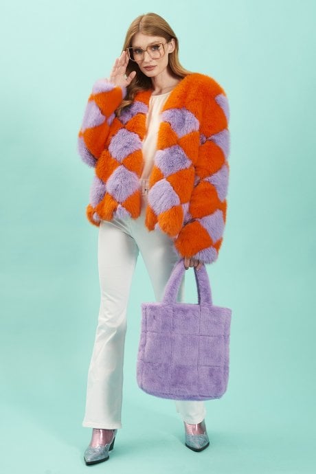 JAYLEY Purple Faux Fur Tote Bag
