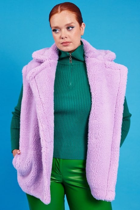 JAYLEY Purple Faux Shearling Midi Gilet