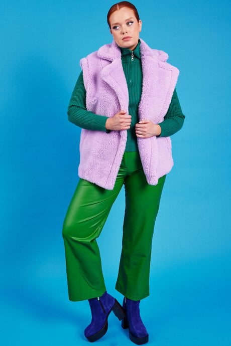 JAYLEY Purple Faux Shearling Midi Gilet