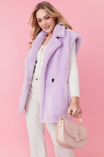 JAYLEY Purple Faux Shearling Midi Gilet | Waistcoat