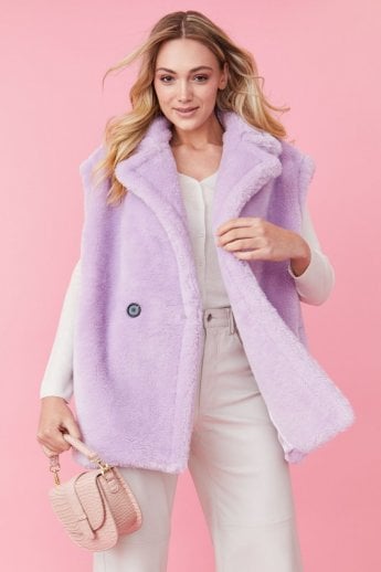 JAYLEY Purple Faux Shearling Midi Gilet | Waistcoat