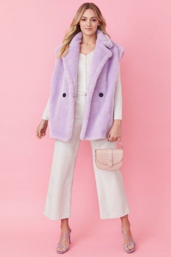 JAYLEY Purple Faux Shearling Midi Gilet | Waistcoat