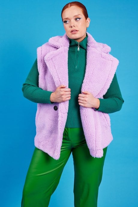 JAYLEY Purple Faux Shearling Midi Gilet