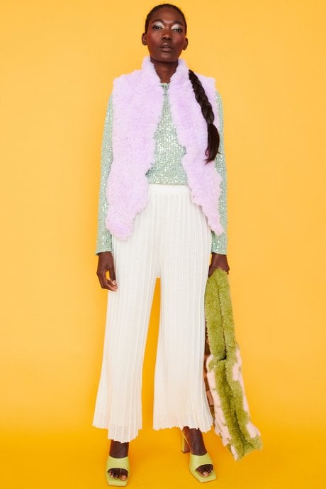 JAYLEY Purple Hand Knitted Faux Fur Gilet | Waistcoat