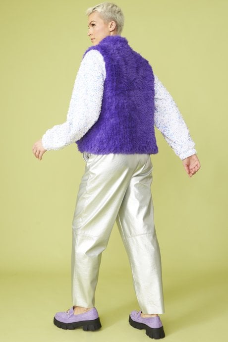 JAYLEY Purple Hand Knitted Faux Fur Gilet | Waistcoat