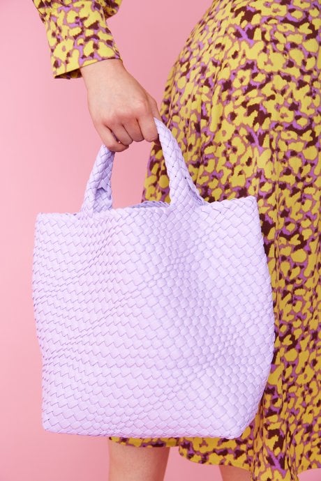 JAYLEY Purple Hand Knitted Leather Tote Bag With Matching Purse