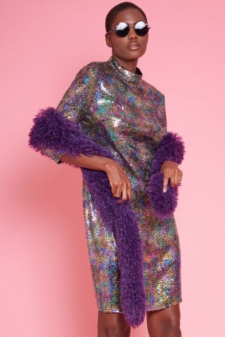 JAYLEY Purple Knitted Faux Mongolian Dress Scarf