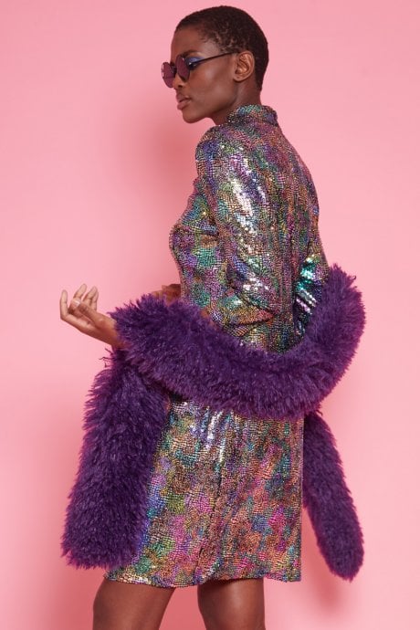 JAYLEY Purple Knitted Faux Mongolian Dress Scarf