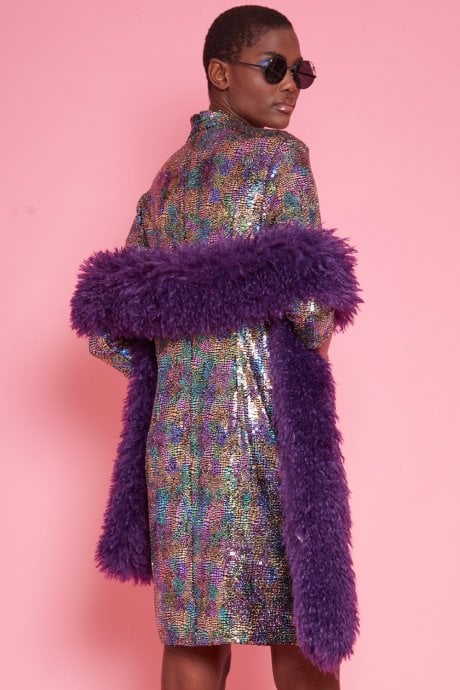 JAYLEY Purple Knitted Faux Mongolian Dress Scarf