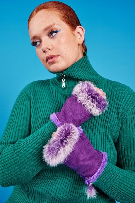 JAYLEY Purple Mittens with stylish Fur Finish