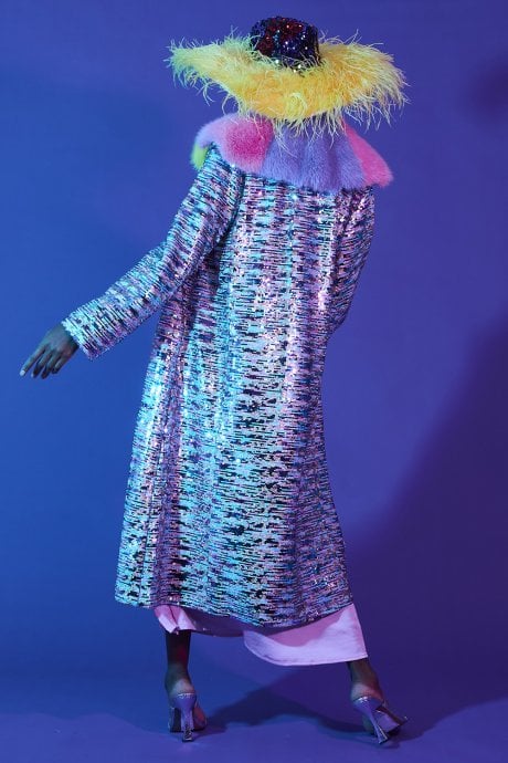 JAYLEY Purple Multi Coloured Sequin Trench Coat