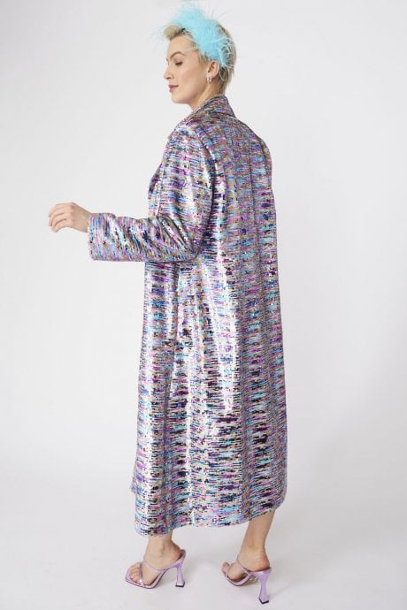 JAYLEY Purple Multi Coloured Sequin Trench Coat