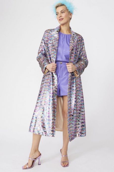 JAYLEY Purple Multi Coloured Sequin Trench Coat