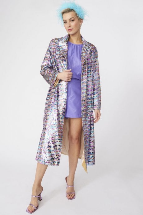 JAYLEY Purple Multi Coloured Sequin Trench Coat