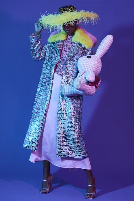 JAYLEY Purple Multi Coloured Sequin Trench Coat