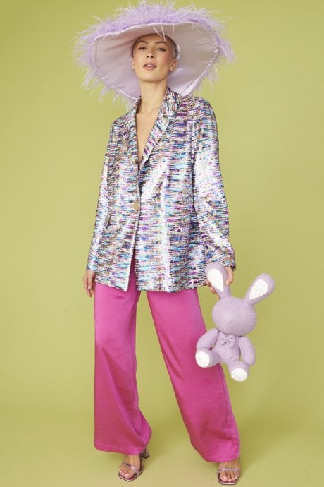 JAYLEY Purple Ostrich Feather Flapper Oversized Hat