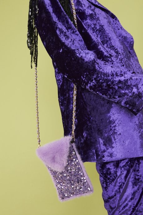 JAYLEY Purple Sequin and Faux Fur Phone Holder
