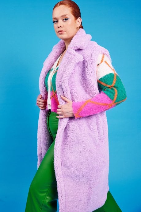 JAYLEY Purple Shearling Maxi Gilet