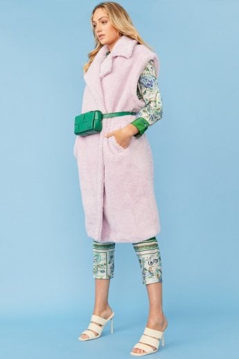 JAYLEY Purple Shearling Maxi Gilet | Waistcoat