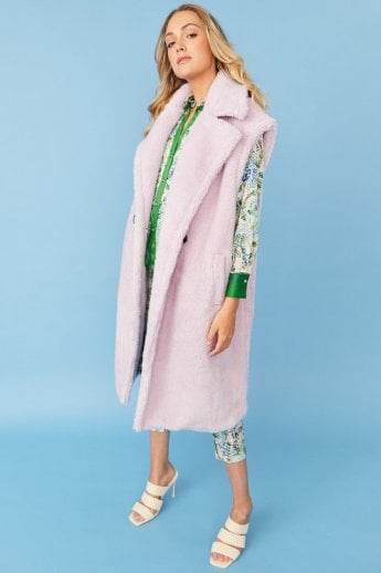 JAYLEY Purple Shearling Maxi Gilet | Waistcoat