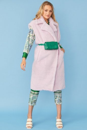 JAYLEY Purple Shearling Maxi Gilet | Waistcoat
