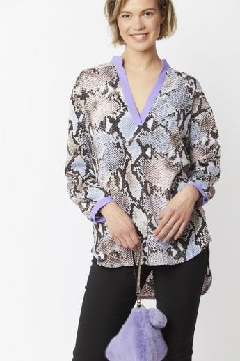 JAYLEY Purple Silk Blend Snake Print Blouse