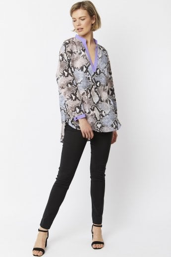 JAYLEY Purple Silk Blend Snake Print Blouse