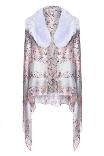 JAYLEY Purple Silk Wrap with Detachable Faux Fur Collar