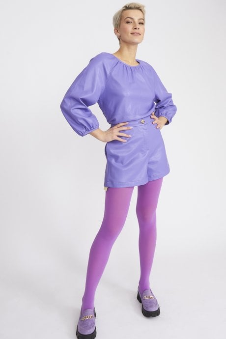 JAYLEY Purple Tencel Blend Eco Leather Shorts