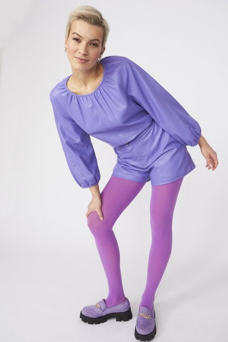 JAYLEY Purple Tencel Blend Eco Leather Shorts