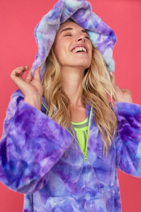 JAYLEY Purple Tie Dye Faux Fur Oversized Hat