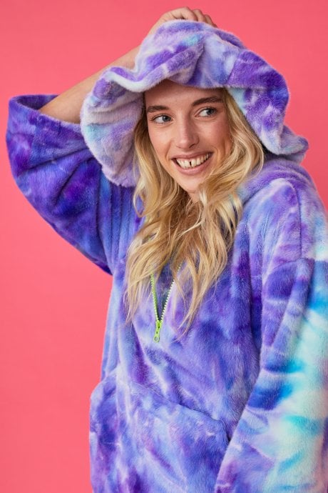 JAYLEY Purple Tie Dye Faux Fur Oversized Hat