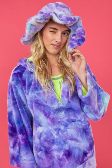 JAYLEY Purple Tie Dye Faux Fur Oversized Hat