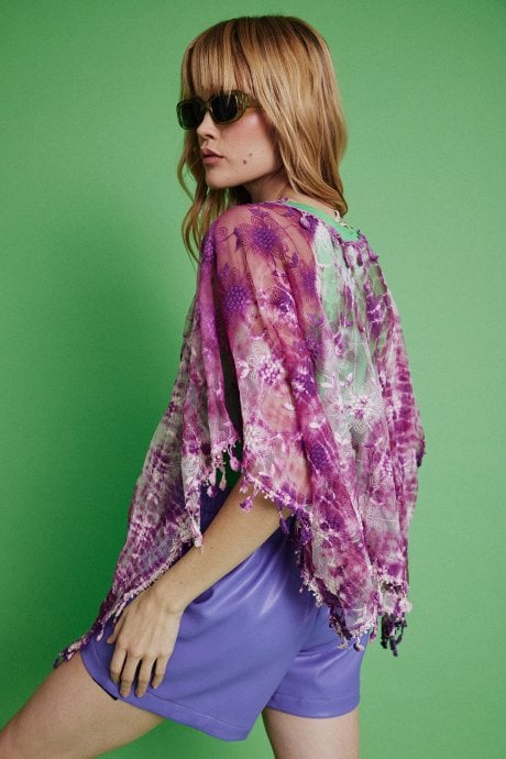 JAYLEY Purple Vintage Lace Poncho