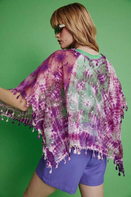 JAYLEY Purple Vintage Lace Poncho