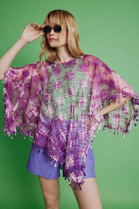 JAYLEY Purple Vintage Lace Poncho