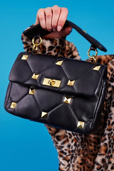 JAYLEY Quilted Black Eco Leather Clutch Bag with Chain Strap