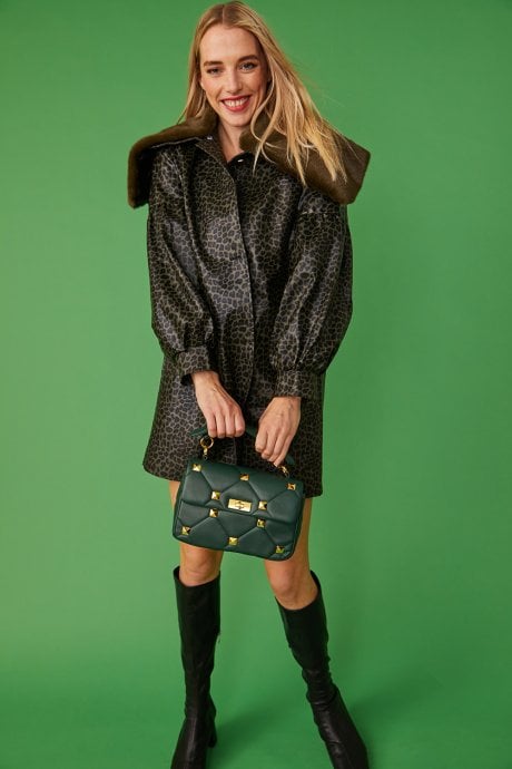 JAYLEY Quilted Green Eco Leather Clutch Bag With Chain Strap