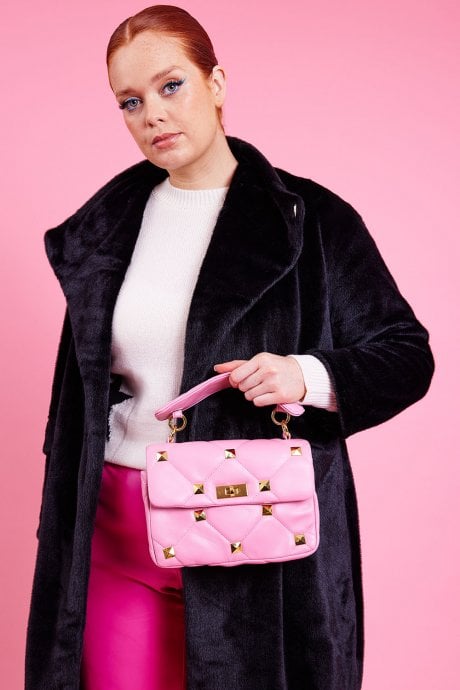 JAYLEY Quilted Pink Eco Leather Clutch Bag With Chain Strap