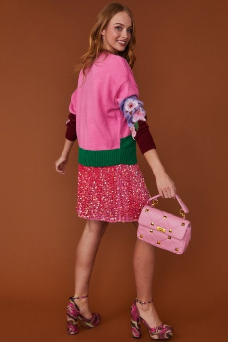 JAYLEY Quilted Pink Eco Leather Clutch Bag With Chain Strap