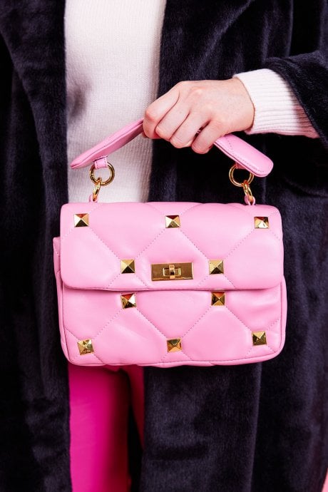 JAYLEY Quilted Pink Eco Leather Clutch Bag with Chain Strap