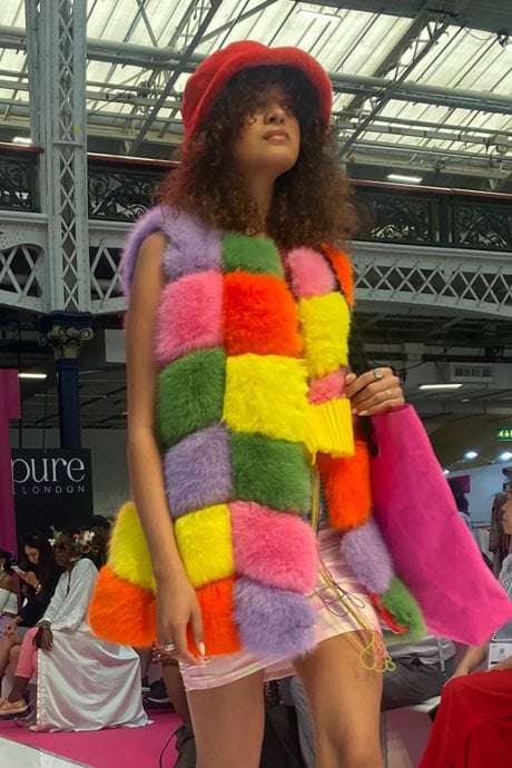 JAYLEY Rainbow Cube Faux Fur Gilet | Waistcoat