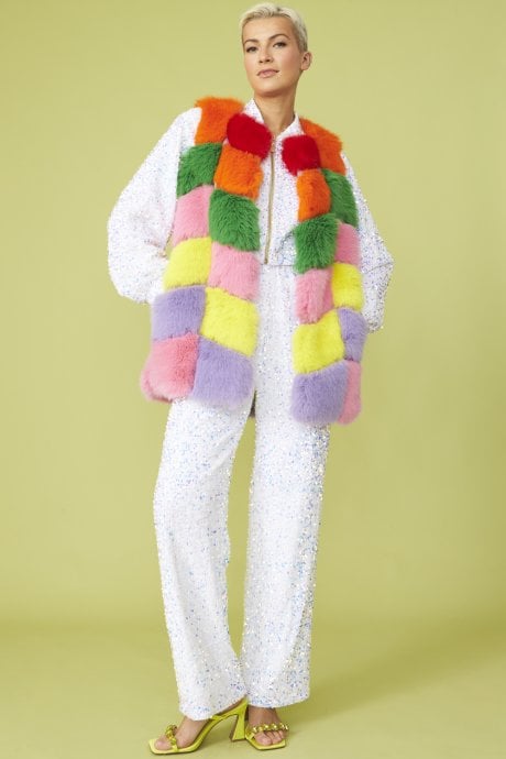 JAYLEY Rainbow Cube Faux Fur Gilet | Waistcoat