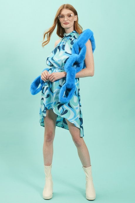 JAYLEY Rayon Blend Blue Floral Midi Dress