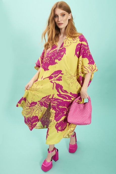 JAYLEY Rayon Blend Sienna Floral Maxi Kimono Dress